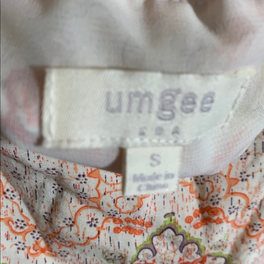 Umgee Womens Baybdoll 3/4 Bell Sleeve Flowy Top Orange Printed Sz S Boho Hippie - Picture 6 of 6
